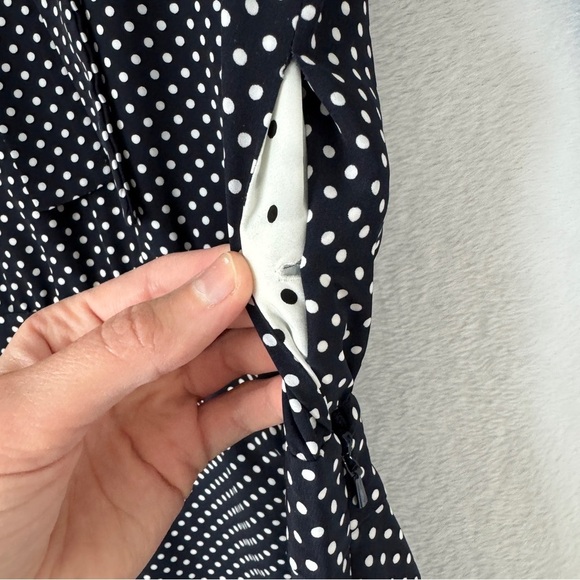 Alexis womens navy blue Noelle Polka-Dot Tie-Neck Slit Midi Dress size XS - Picture 11 of 13
